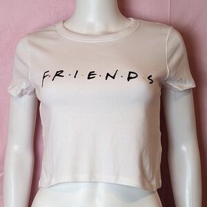Cotton On Friends White Short Sleeve Crew Neck Crop Top size Small